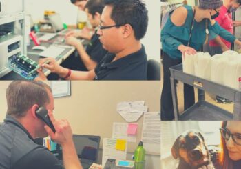 4 panel grid collage of people working from home with text: #morethanmybraininjury @bifstl